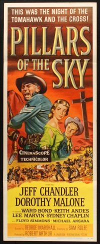 2w676 PILLARS OF THE SKY insert '56 soldier Jeff Chandler & pretty Dorothy Malone fight Indians!