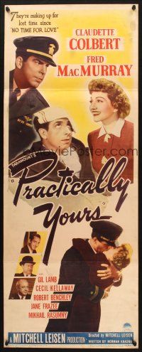 2w687 PRACTICALLY YOURS insert '44 Claudette Colbert hugging Air Force pilot Fred MacMurray!