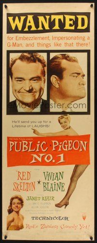 2w695 PUBLIC PIGEON NO 1 insert '56 great artwork of wanted Red Skelton & sexy Vivian Blaine!