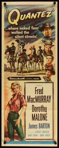 2w697 QUANTEZ insert '57 artwork of Fred MacMurray & sexy Dorothy Malone with torn shirt!