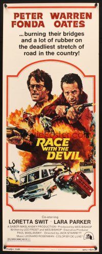 2w699 RACE WITH THE DEVIL insert '75 Peter Fonda & Warren Oates are burning bridges & rubber!