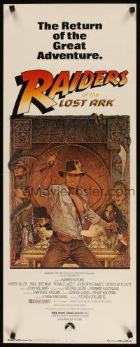 2w702 RAIDERS OF THE LOST ARK insert R82 great art of adventurer Harrison Ford by Richard Amsel!
