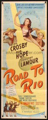 2w716 ROAD TO RIO insert '48 Bing Crosby, Bob Hope & sexy Dorothy Lamour!