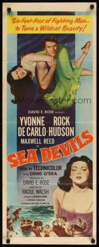 2w731 SEA DEVILS insert '53 Rock Hudson is six-feet-four of fighting man taming Yvonne De Carlo!