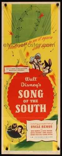 2w758 SONG OF THE SOUTH insert '46 Walt Disney, Uncle Remus, Br'er Rabbit & Br'er Bear!