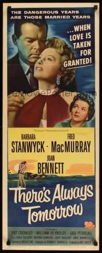 2w812 THERE'S ALWAYS TOMORROW insert '56 Fred MacMurray torn between Stanwyck & Joan Bennett!