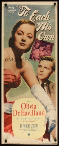 2w827 TO EACH HIS OWN insert '46 great close up art of pretty Olivia de Havilland & John Lund!