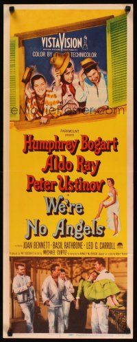 2w871 WE'RE NO ANGELS insert '55 Humphrey Bogart, Aldo Ray & Ustinov tipping their hats!