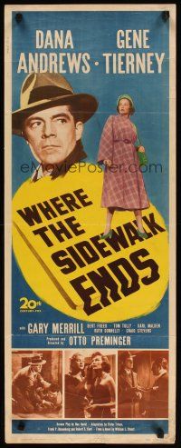 2w874 WHERE THE SIDEWALK ENDS insert '50 Dana Andrews, sexy Gene Tierney, Otto Preminger noir!