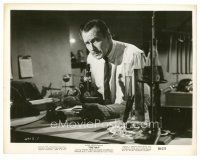 2x055 BAT 8x10 still '59 cool close up of Vincent Price at microscope in his laboratory!