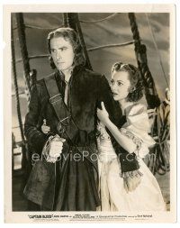 2x131 CAPTAIN BLOOD 8x10.25 still '35 Olivia de Havilland hides behind Errol Flynn on ship!