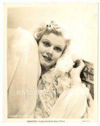 2x442 JEAN HARLOW 8x10.25 still '37 pensive portrait in nightgown from her last movie, Saratoga!