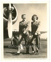 2x499 LADIES COURAGEOUS 8x10 still '44 Anne Gwynne & Evelyn Ankers in uniform by plane on runway!