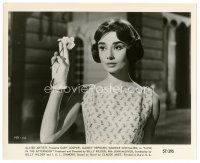 2x552 LOVE IN THE AFTERNOON 8x10 still '57 close up of beautiful Audrey Hepburn holding flower!