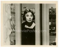 2x551 LOVE IN THE AFTERNOON 8x10 still '57 c/u of surprised Audrey Hepburn seen through window!