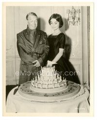 2x555 LOVE IN THE AFTERNOON candid 8x10 still '57 Audrey Hepburn & Maurice Chevalier w/birthday cake