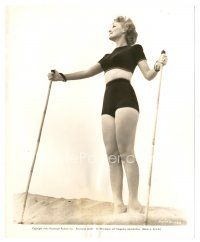 2x582 MARGARET HAYES 8x10 still '41 full-length in sexy swimsuit with bamboo poles in sand!