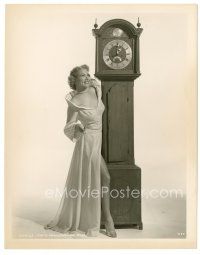 2x646 MONICA LEWIS 8x10 still '50s full-length in cool sexy dress showing leg by grandfather clock