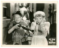 2x666 MY SON THE VAMPIRE 8.25x10.25 still '63 Arthur Lucan dressed as old lady with cool gun!