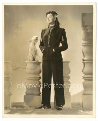 2x791 ROSALIND RUSSELL 8x10 key book still '40s full-length portrait wearing suit by cute dog!