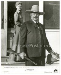 2x828 SHOOTIST 8x10 still '76 Lauren Bacall stands behind gunfighter John Wayne with rifle!