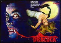 2y014 HORROR OF DRACULA German 33x47 R60s Hammer vampires, best different horror artwork!