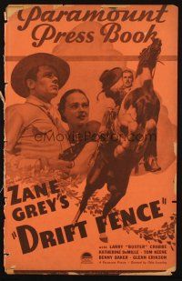 2y134 DRIFT FENCE pressbook '36 Buster Crabbe western action, cattle war on the frontier!