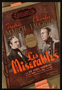 2y164 LES MISERABLES pressbook '35 Fredric March, Charles Laughton, from the novel by Victor Hugo!