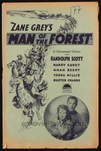 2y167 MAN OF THE FOREST pressbook '33 Zane Grey, smoking guns were Randolph Scott's answer!