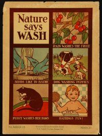 2y092 NATURE SAYS WASH special 12x17 '39 teaching kids to wash like dogs, cats & birds do!