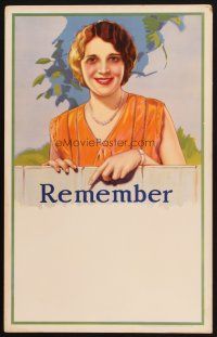 2y095 REMEMBER special 14x22 '20s art of pretty smiling woman giving you a reminder!