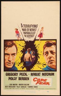 2y307 CAPE FEAR WC '62 Gregory Peck, Robert Mitchum, Polly Bergen, classic film noir!