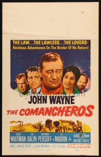 2y327 COMANCHEROS WC '61 artwork of cowboy John Wayne & top cast, directed by Michael Curtiz!