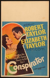 2y330 CONSPIRATOR WC '49 art of English spy Robert Taylor & sexy young Elizabeth Taylor!