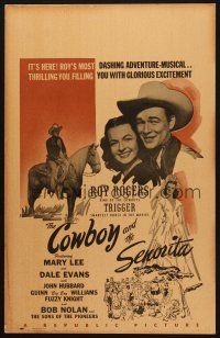 2y335 COWBOY & THE SENORITA WC '44 Roy Rogers with Dale Evans & riding his horse Trigger!