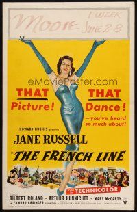 2y367 FRENCH LINE WC '54 Howard Hughes, art of sexy Jane Russell with arms outstretched!