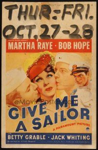 2y376 GIVE ME A SAILOR WC '38 art of Bob Hope in uniform + Martha Raye kissed by Navy men!
