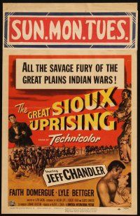 2y387 GREAT SIOUX UPRISING WC '53 Jeff Chandler, & Faith Domergue, savage fury of Indian wars!