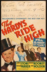 2y398 HARDYS RIDE HIGH WC '39 art of Mickey Rooney, Lewis Stone, Cecilia Parker & Fay Holden!