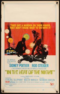 2y436 IN THE HEAT OF THE NIGHT WC '67 Sidney Poitier, Rod Steiger, Warren Oates, cool crime art!