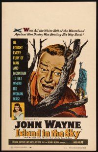 2y441 ISLAND IN THE SKY WC '53 William Wellman, close up art of big John Wayne in tree!