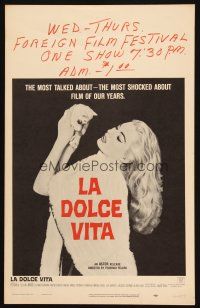 2y459 LA DOLCE VITA WC '61 Federico Fellini classic, close up of sexy Anita Ekberg with kitten!