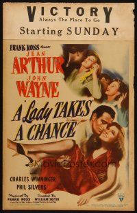 2y461 LADY TAKES A CHANCE WC '43 Jean Arthur moves west and falls in love with John Wayne!