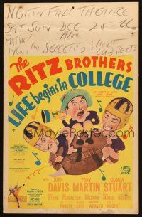 2y472 LIFE BEGINS IN COLLEGE WC '37 wacky art of The Ritz Brothers playing football!