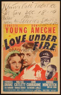 2y484 LOVE UNDER FIRE WC '37 Loretta Young, Don Ameche, John Carradine, Frances Drake