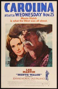 2y517 MONTE WALSH WC '70 super close up of cowboy Lee Marvin & pretty Jeanne Moreau!
