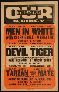 2y543 OUR THEATRE local theater WC '34 Tarzan & His Mate, Men in White, Devil Tiger!