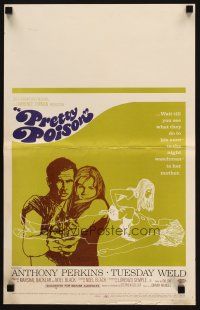 2y562 PRETTY POISON WC '68 cool artwork of psycho Anthony Perkins & crazy Tuesday Weld!