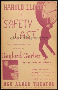 2y589 SAFETY LAST local theater WC R70s Harold Lloyd hanging on clock, organ by Gaylord Carter!