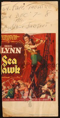 2y598 SEA HAWK WC '40 Michael Curtiz directed, cool artwork of swashbuckler Errol Flynn!